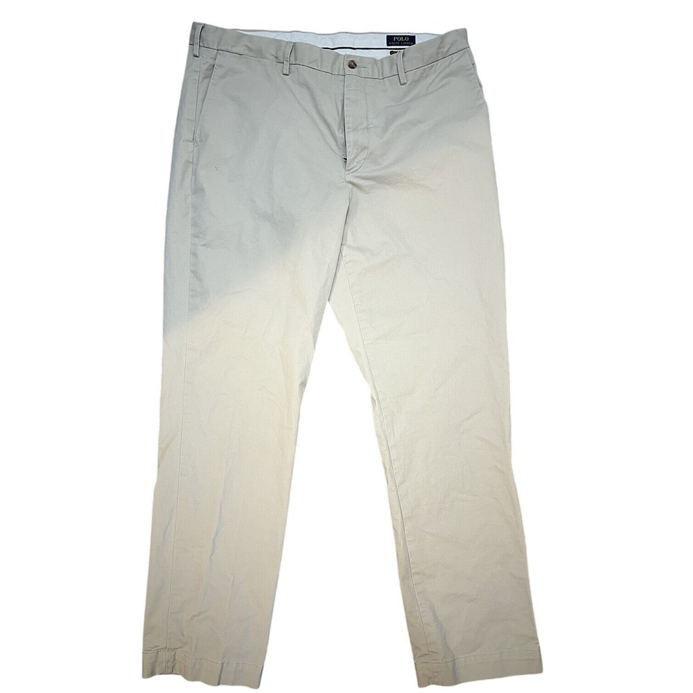 Ralph Lauren Mens 38x32 Beige Chino Khaki Stretch Straight Slacks Trousers